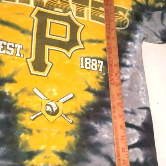 Pittsburgh Pirates Baseball Shirt Medium Gold Black Tie Dye MLB Genuine Hippie - Picture 5 of 14
